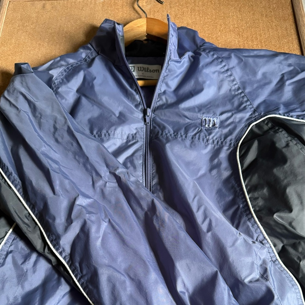 Vintage Women’s Full Zip Wilson Windbreaker Tennis Jacket M Grey and Purple/Blue